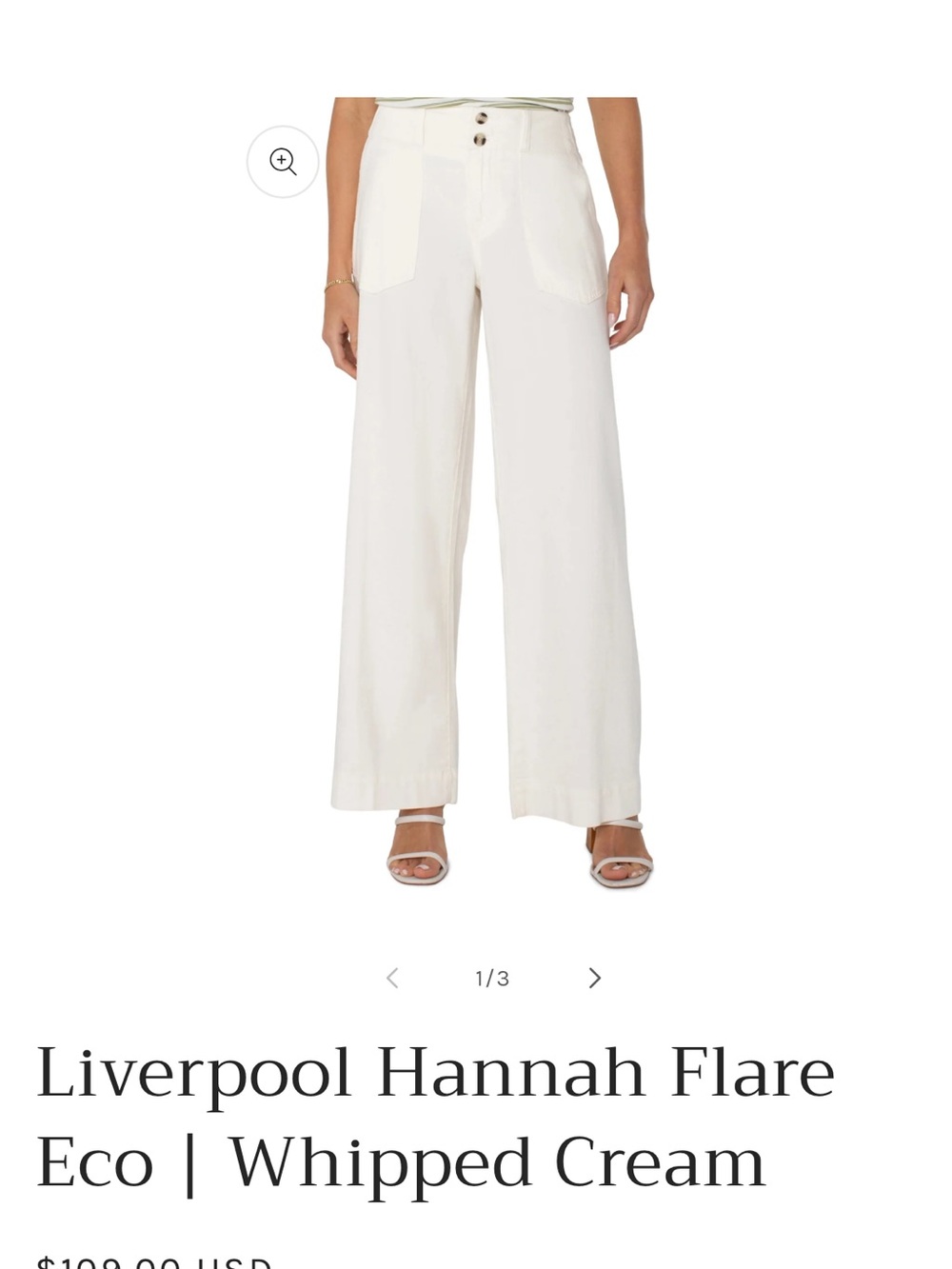 NWT Liverpool Hannah Flare Wide-Leg Pants in Cream